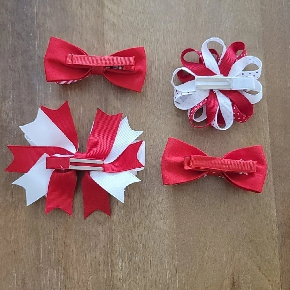 Red White Set of 4 Hairbows